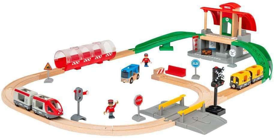Toy Train Track Set - Central Station Set - Interactive Wooden