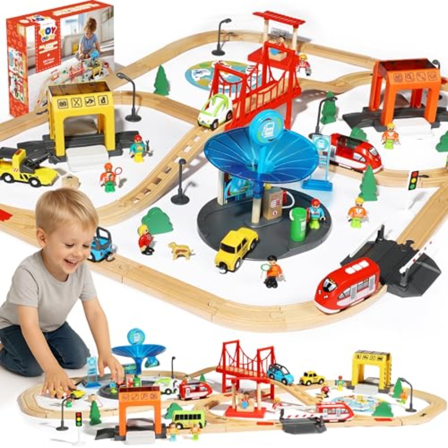 Toy Train Track Set - Wooden train set for toddlers 2-4,