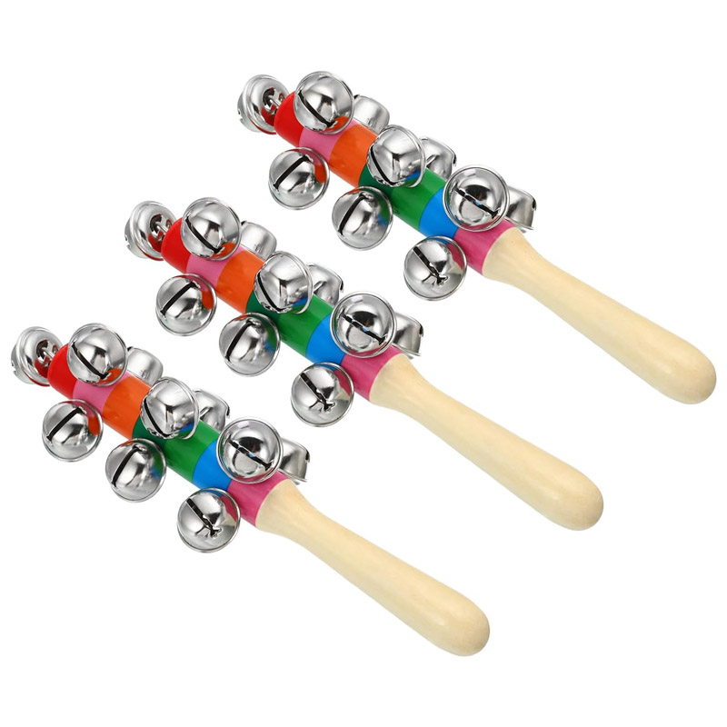Kids Toys Xylophone - 3PCS Rainbow Wooden Jingle Hand Bells