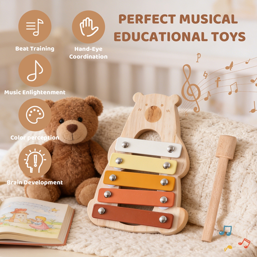 Kids Toys Xylophone - Baby Musical Toys Wooden Bear Rattle