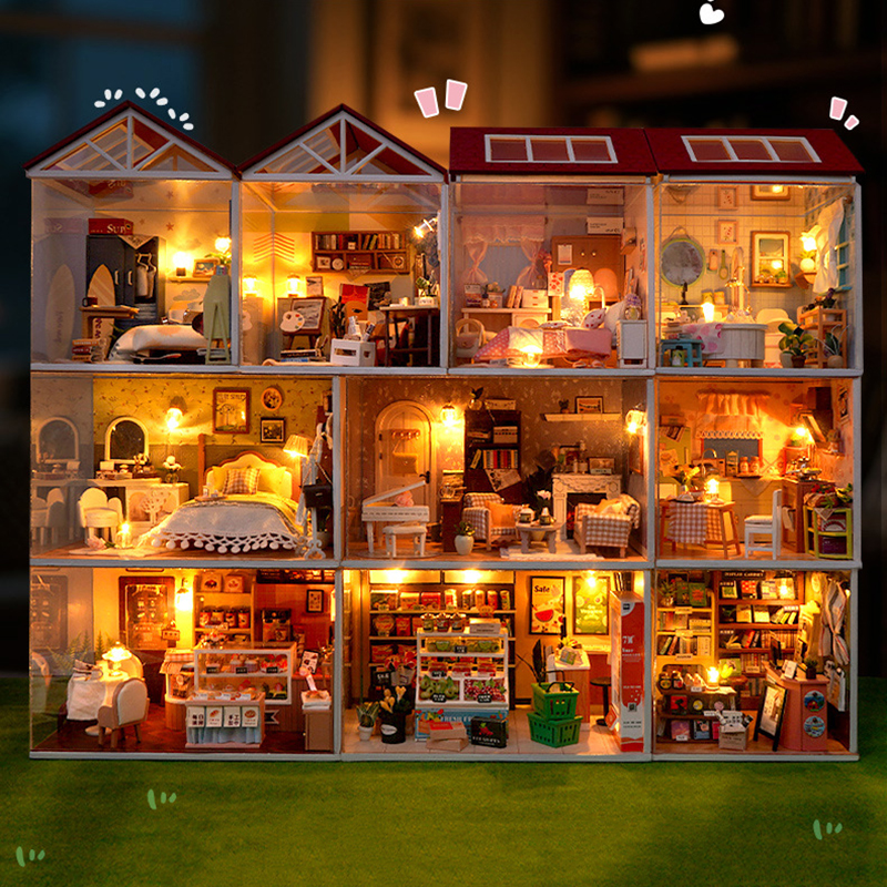 Kids Toys Kitchen - DIY Wooden Dollhouse Mini Bedroom Kitchen