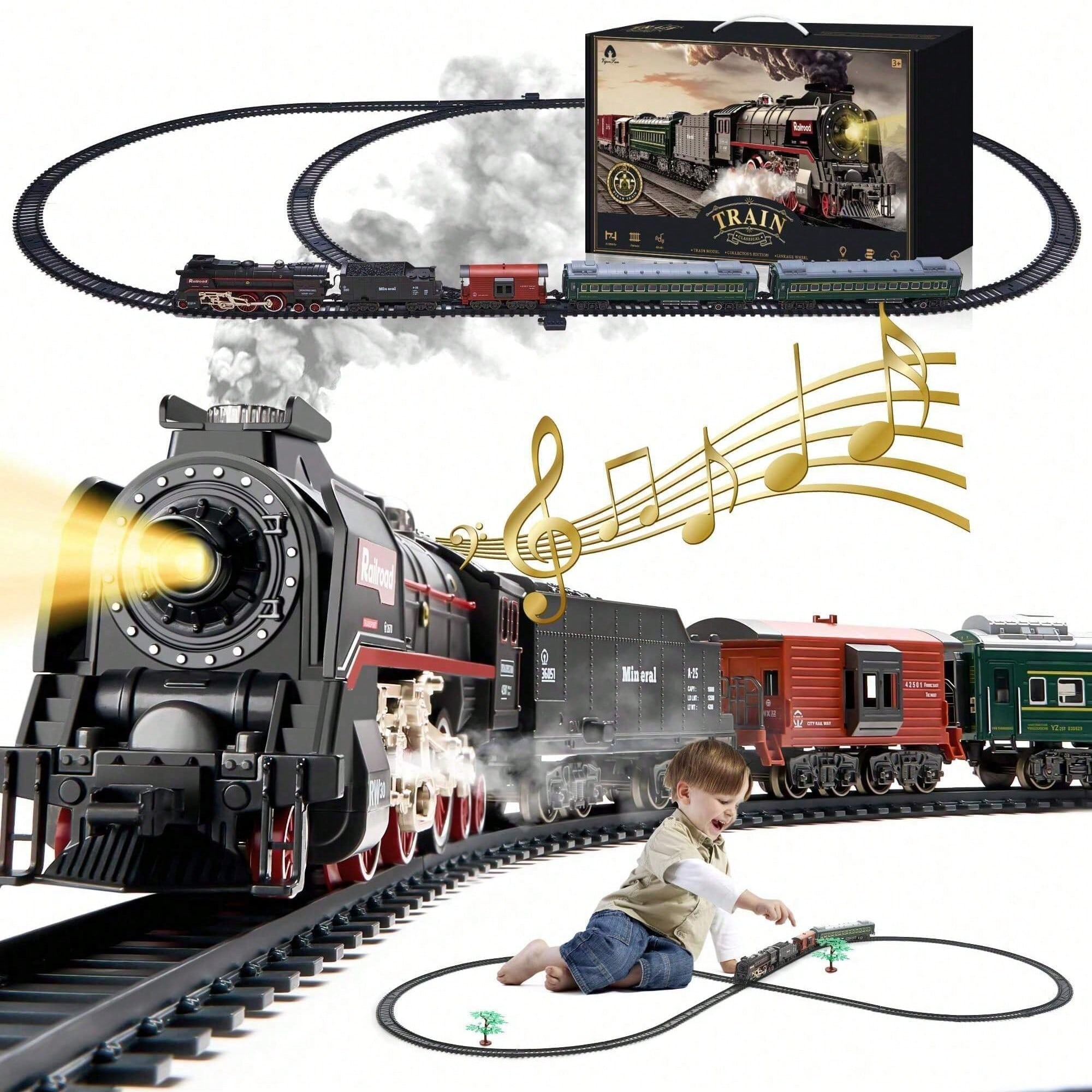 Toy Train Track Set - Luxury Electric Train Set with Smoke