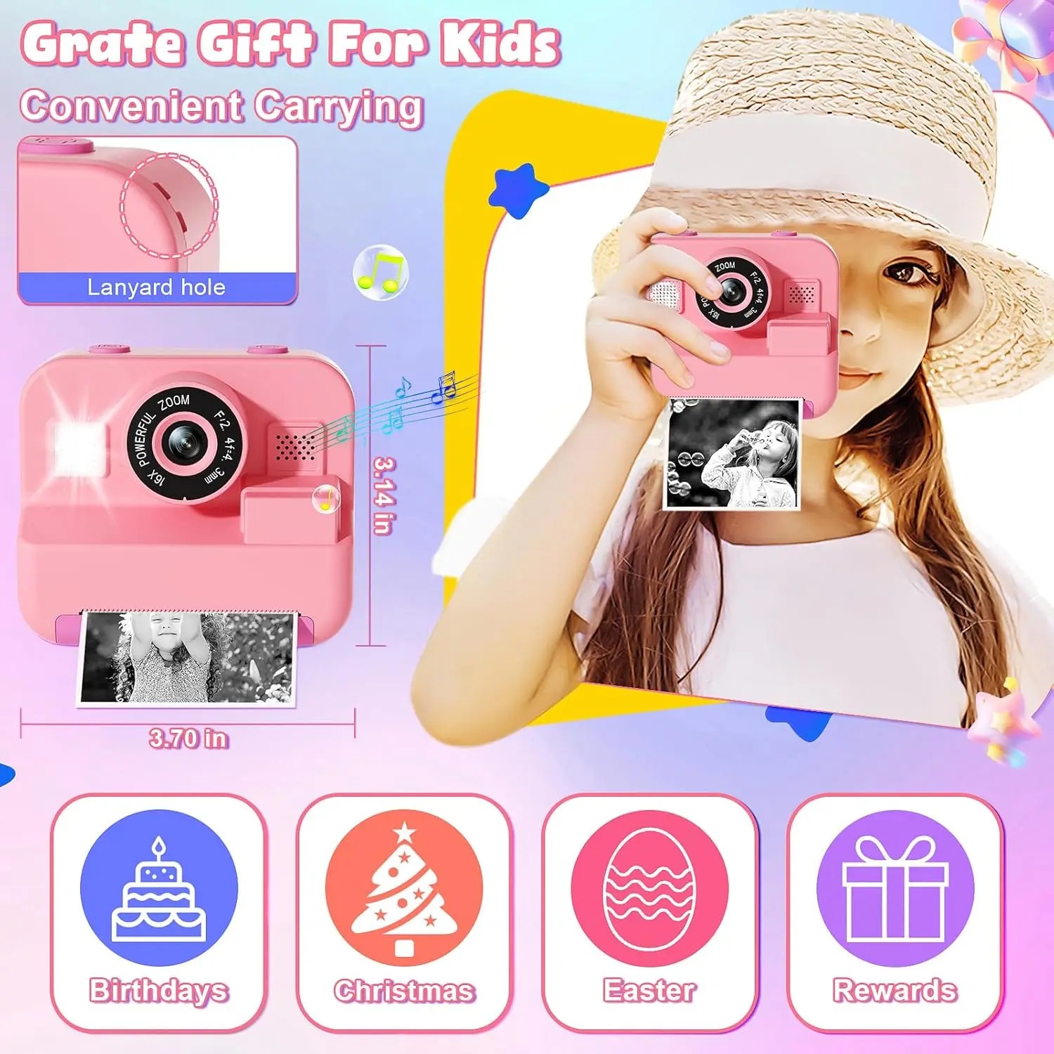 newInstant Print Camera With 3 - Kids Toys Top View recensione e prezzo