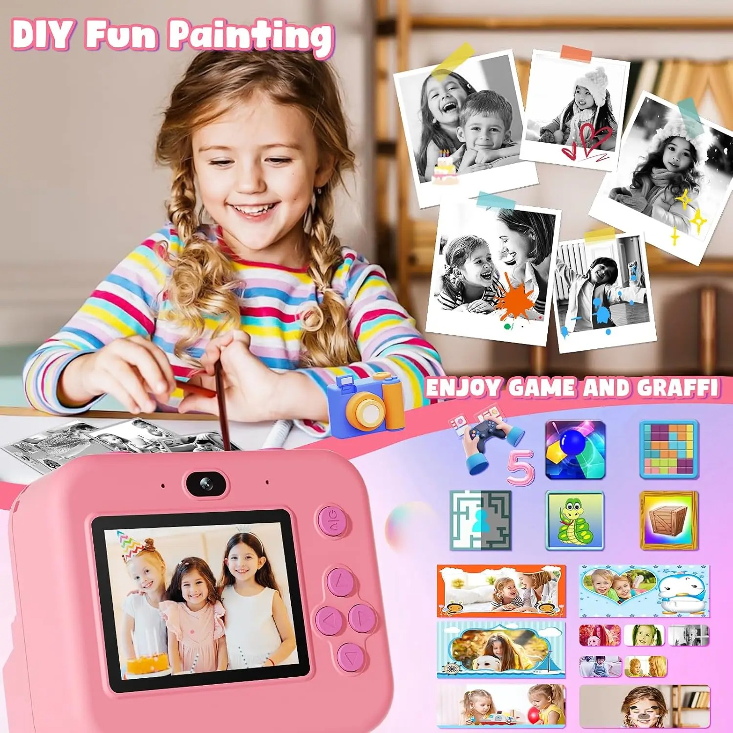newInstant Print Camera With 3 - Kids Toys Top View recensione e prezzo